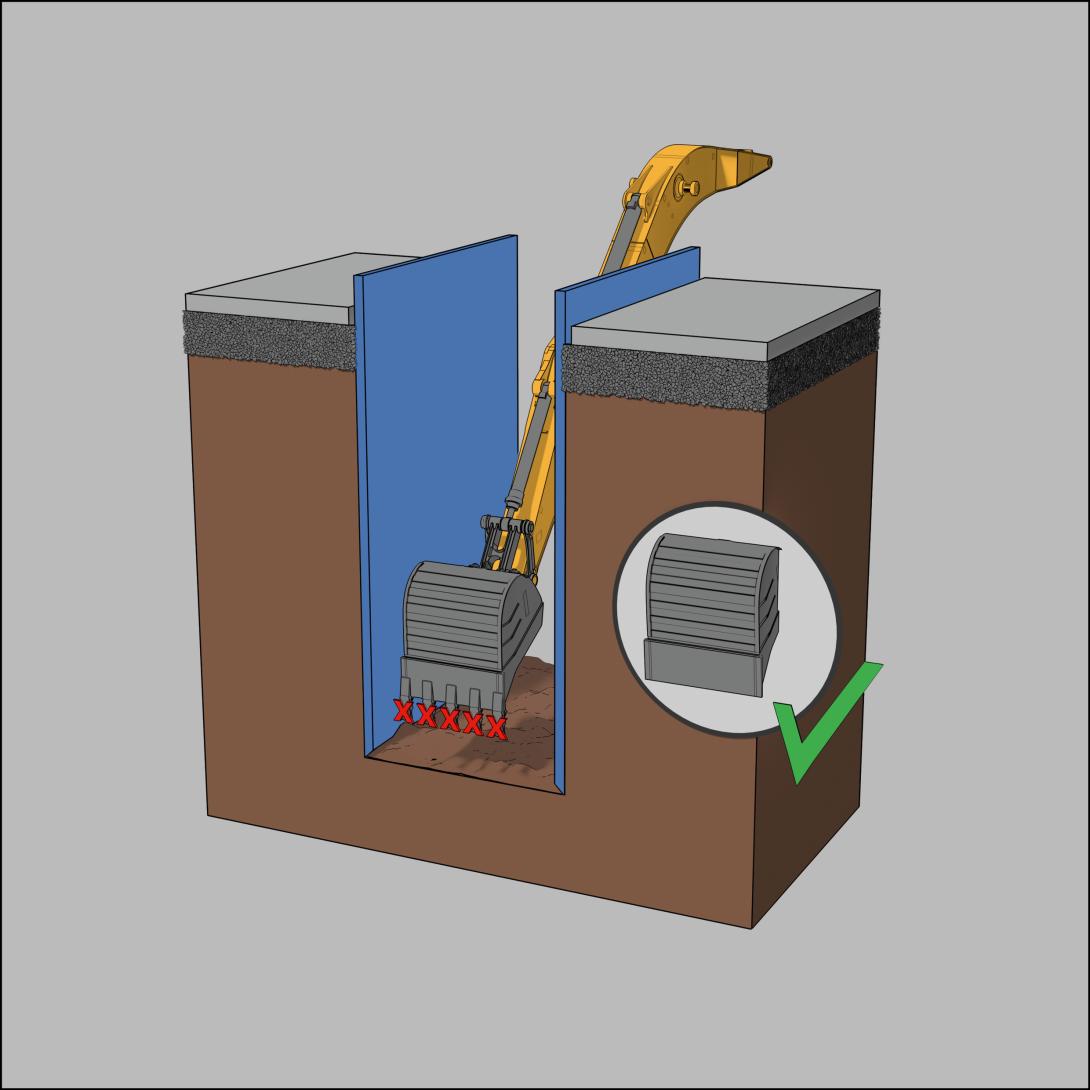 unterhalb Grabensohle liegenden Boden nicht unnötig auflockern