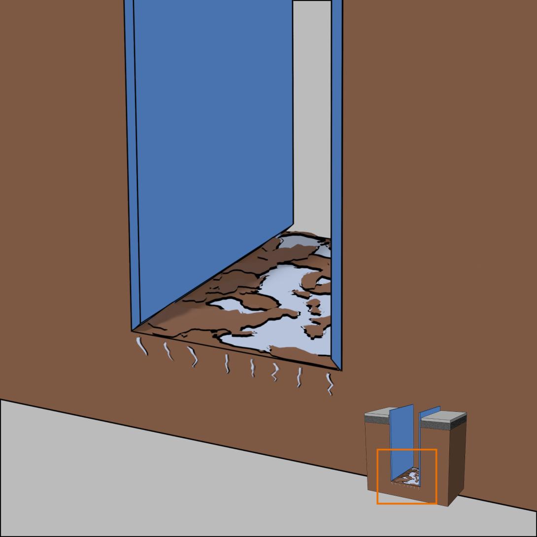 weiche, breiige Böden in der Grabensohle, anstehendes Wasser in der Grabensohle