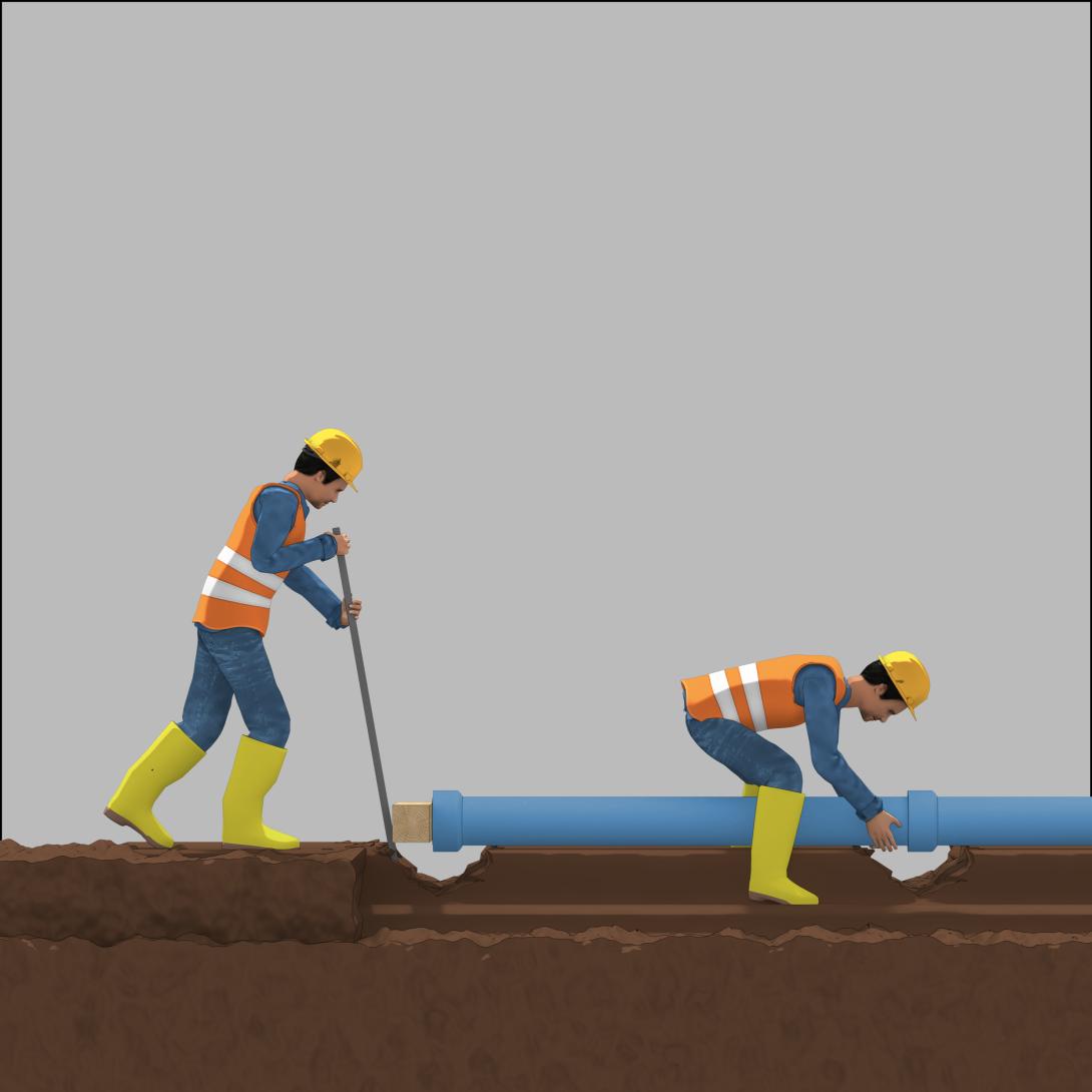 Zusammenführen von Rohren kleiner Nennweite (Durchmesser < 250 mm) mit Holz und Brechstange